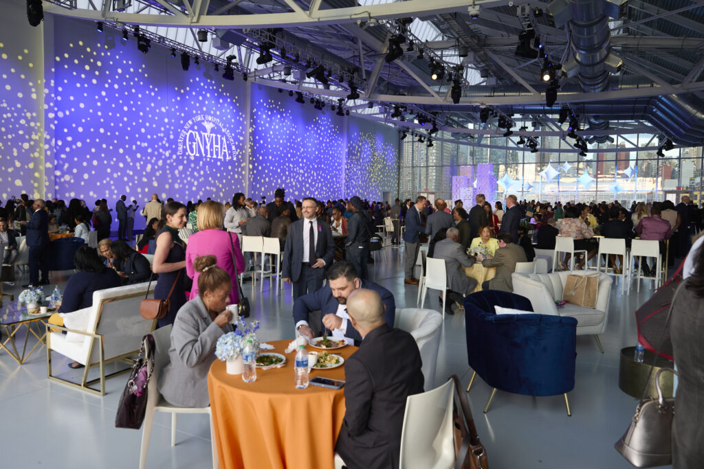 Guests enjoy a reception following the annual business meeting